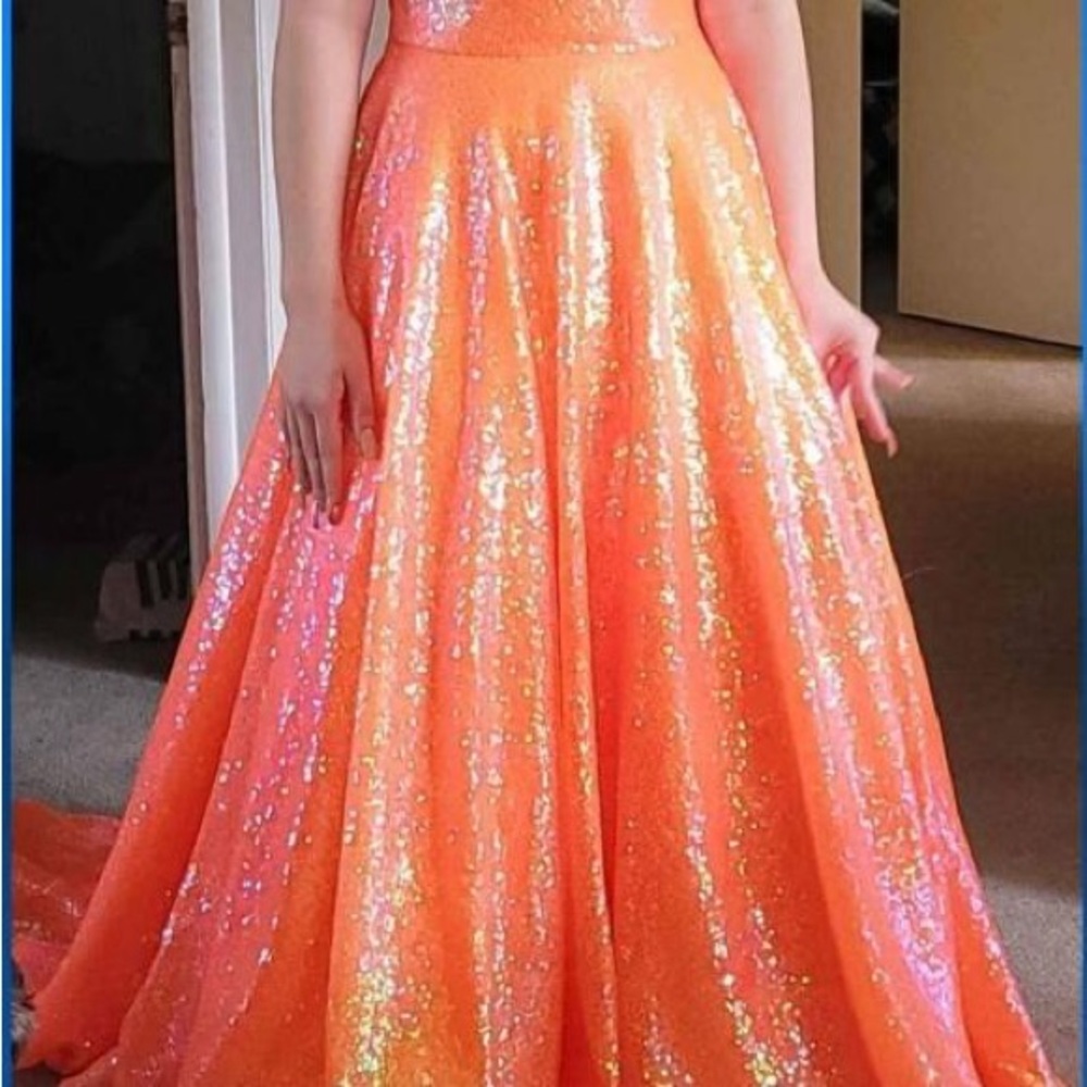 Rachel Allan Orange Sweetheart Prom Gown